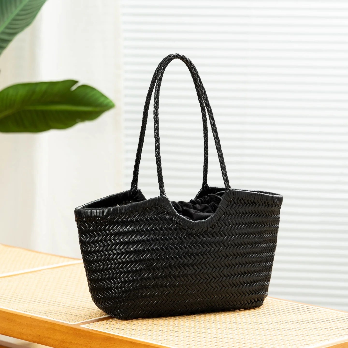 SOERA Bianca Handwoven Leather Tote Bag - Handbags - Black Large