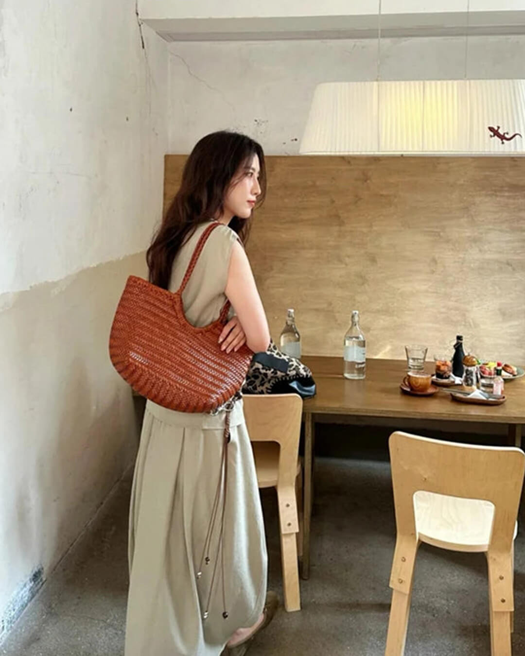 SOERA Bianca Handwoven Leather Tote Bag - Handbags - Coffee Large