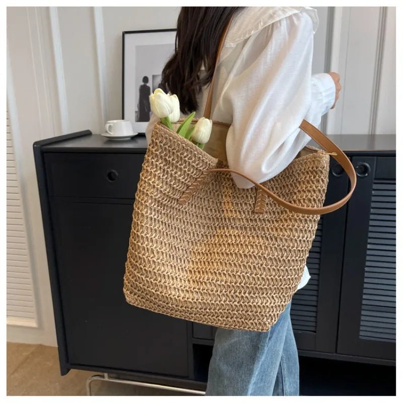 SOERA Celeste Woven Straw Beach Tote - Handbags - Beige
