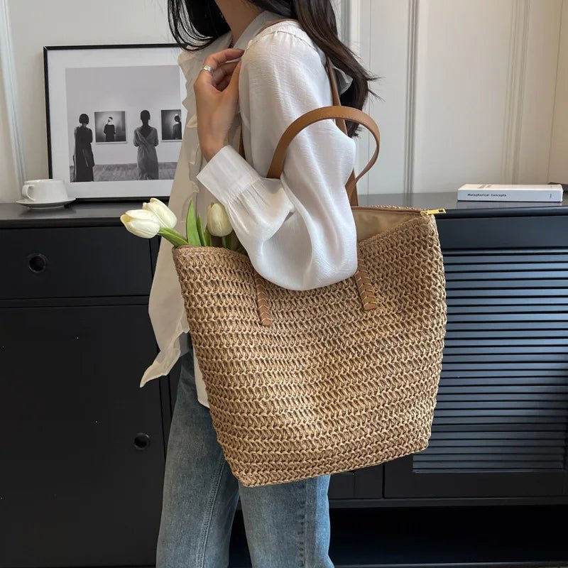 SOERA Celeste Woven Straw Beach Tote - Handbags - Brown