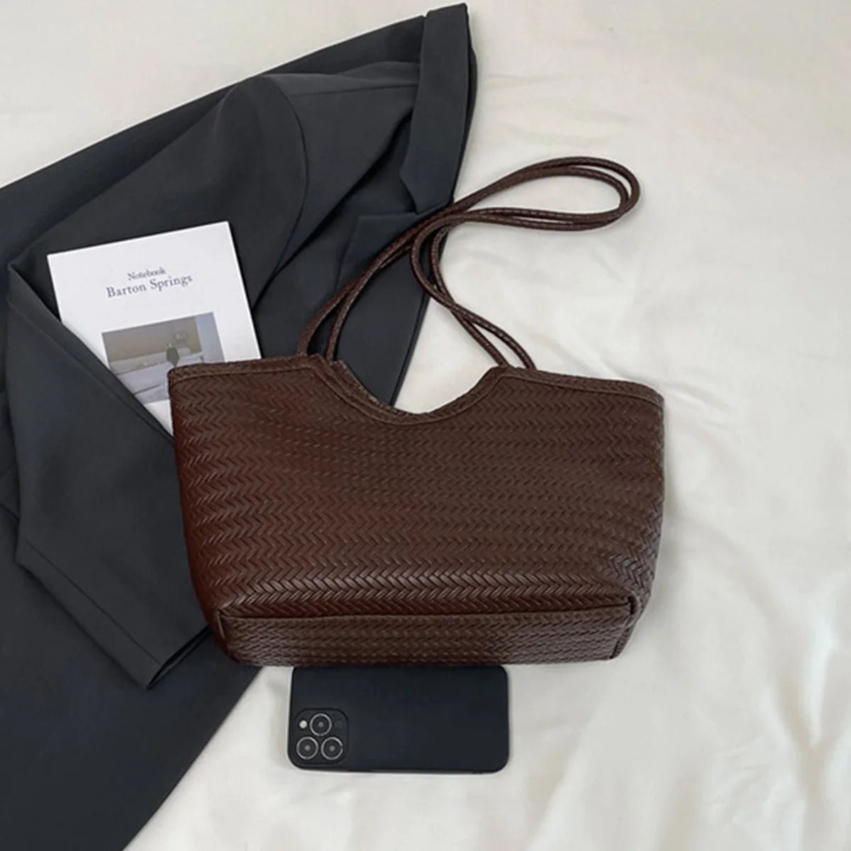 SOERA Riona Textured Weave Handbag - Handbags - Dark Brown