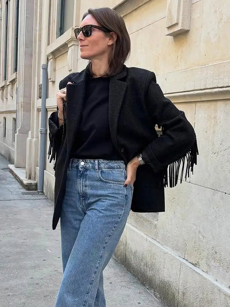 SOERA Maria Tassel Trim Bomber Blazer - Jacket - Black S
