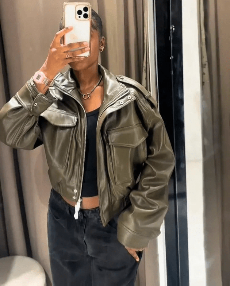 SOERA Brianna Faux Leather Bomber Jacket - Jackets - rd1762772375816298571 Green S