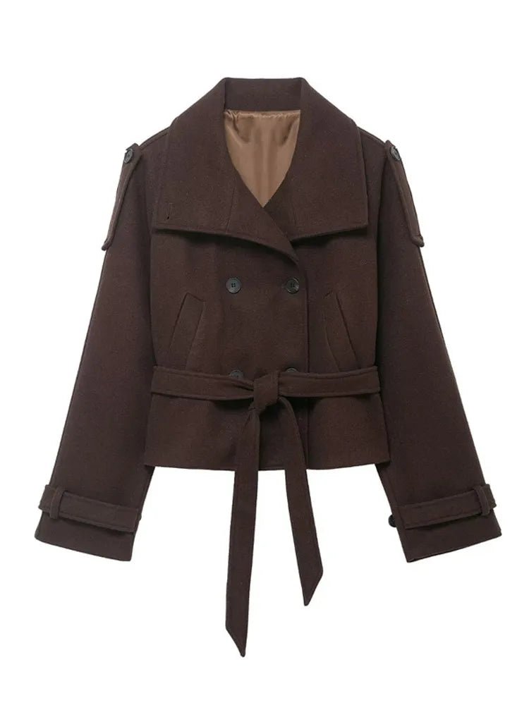 SOERA Debbie Stand Collar Short Trench Coat - Jackets - 1005010585967410-;jC1773321574175735554 Dark Brown S