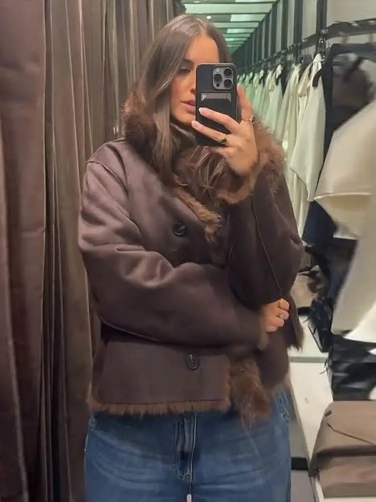 SOERA Jenny Reversible Faux Fur Leather Jacket - Jackets - 3256809615252454-;Bc1764003585260504590 Dark Brown M