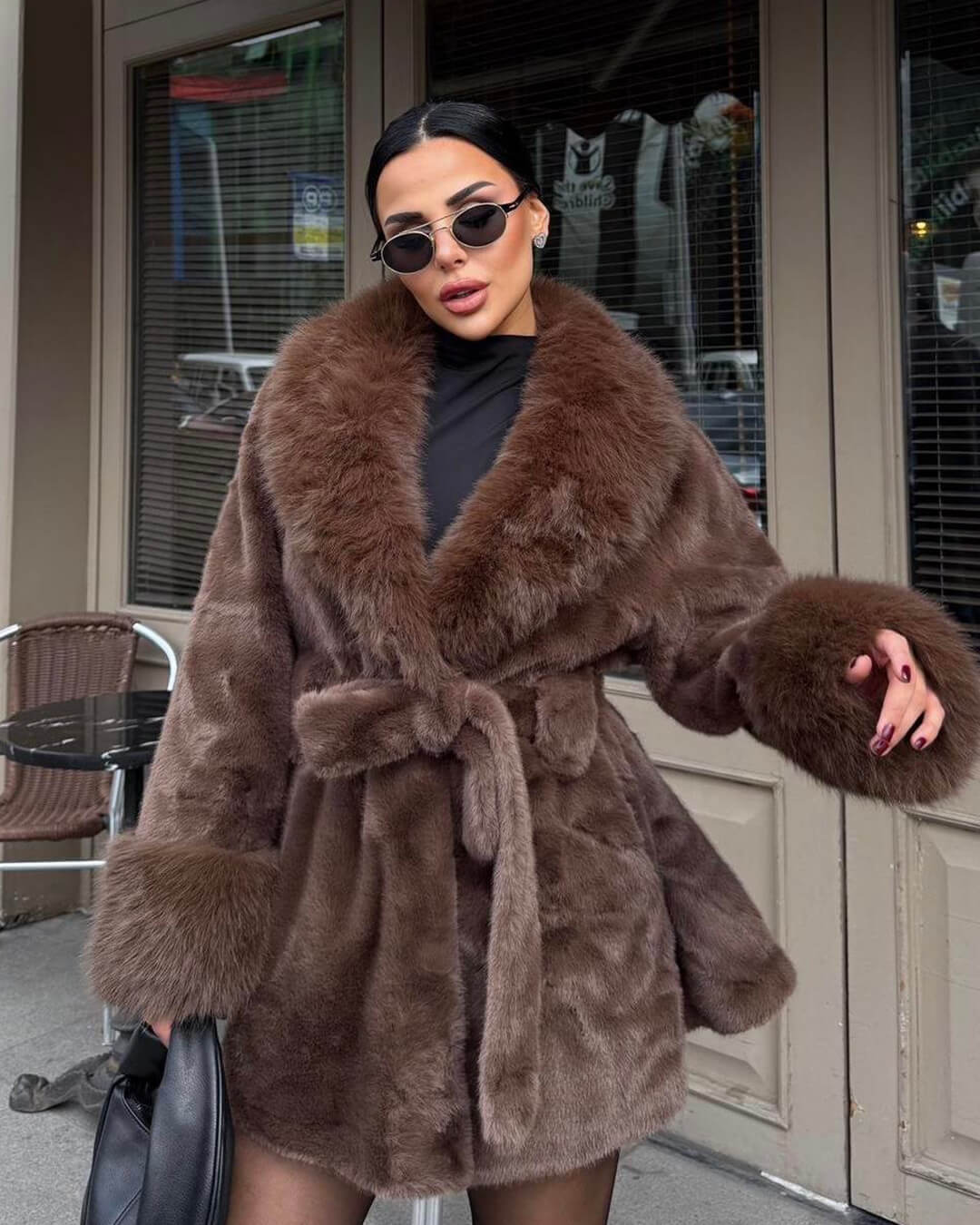 SOERA Jessa Faux Fur Trim Coat - Jackets - Brown XL