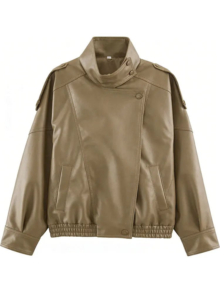 SOERA Joyce Asymmetrical Zip Faux Leather Jacket - Jackets - 1005011921437999-;GZ1775031590524341966 Olive XS