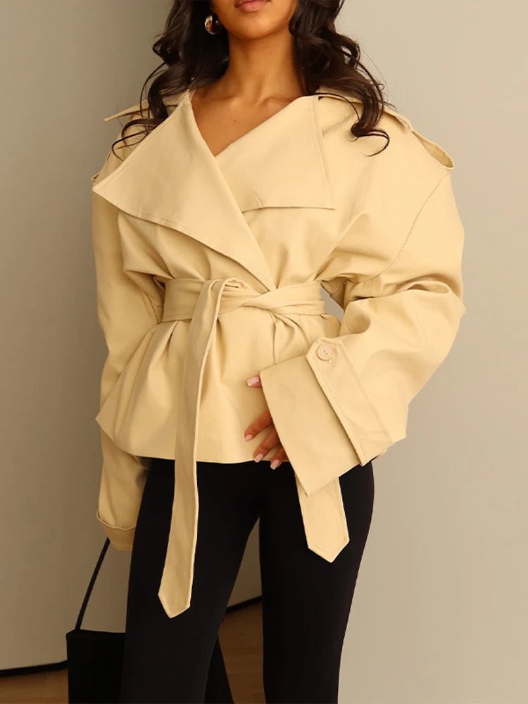 SOERA Molly Belted Cropped Trench Coat - Jackets - Apricot XS