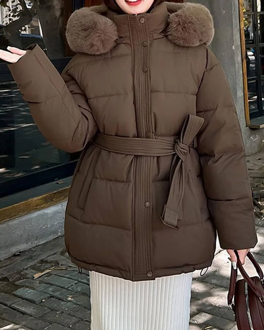 SOERA Myrtle Faux Fur Collar Coat - Jackets - Dark Brown S