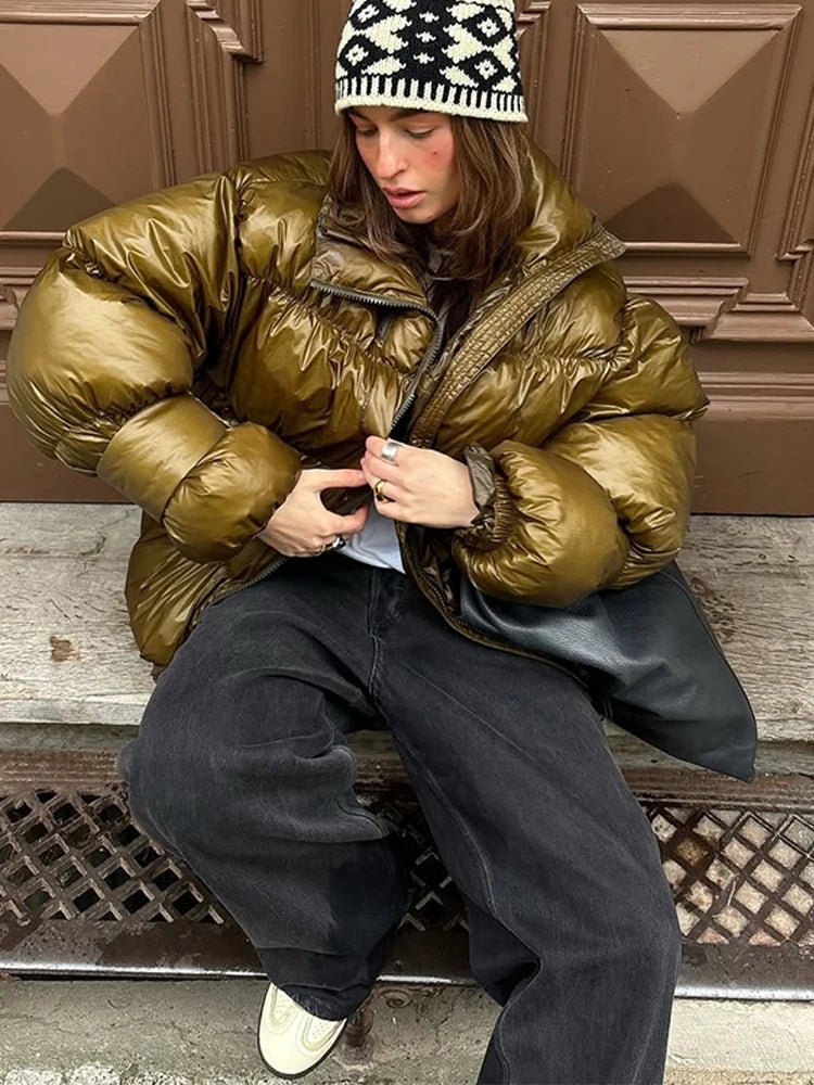 SOERA Olivia Shiny Puffer Jacket - Jackets - 3256809740158148-;nx1762946091734765841 Olive S