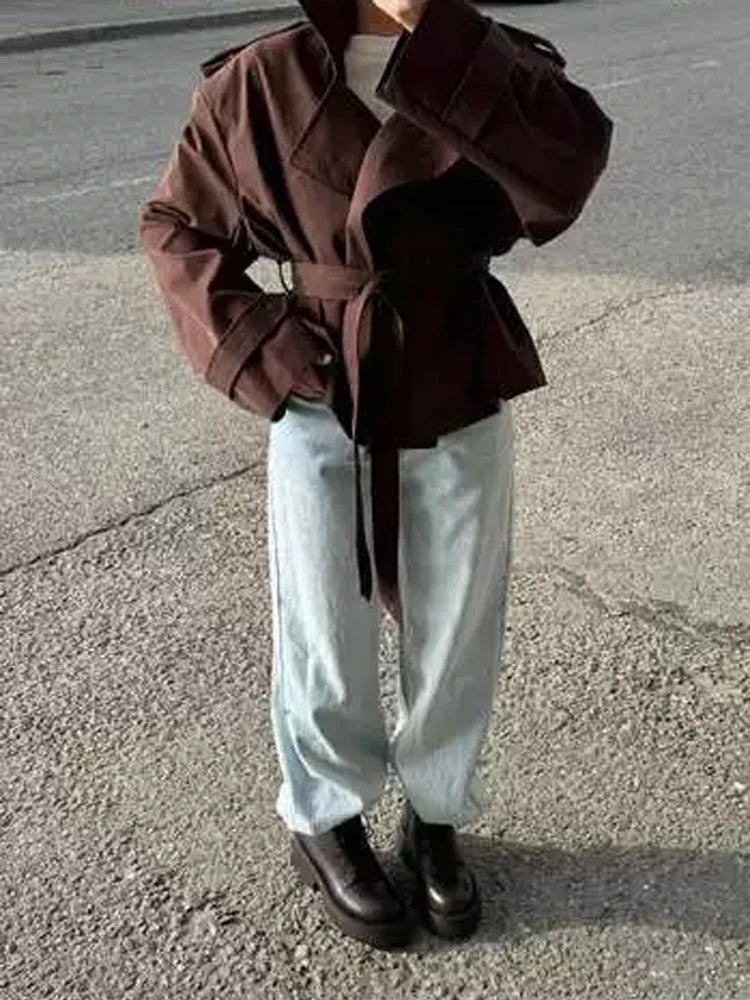 SOERA Sandy Lace Up Short Trench Coat - Jackets - 1005010782864095-;Ii1773321573224045700 Dark Brown XS