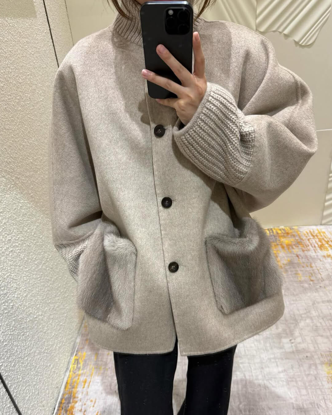 SOERA Terry Turtleneck Faux Fur Knit Coat - Jackets - 3256810016271253-;KK1764102178643961325 Beige S