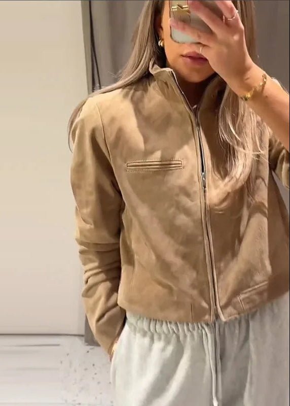 SOERA Yza Suede Cropped Bomber Jacket - Jackets - DD1774004001185588912 Beige M