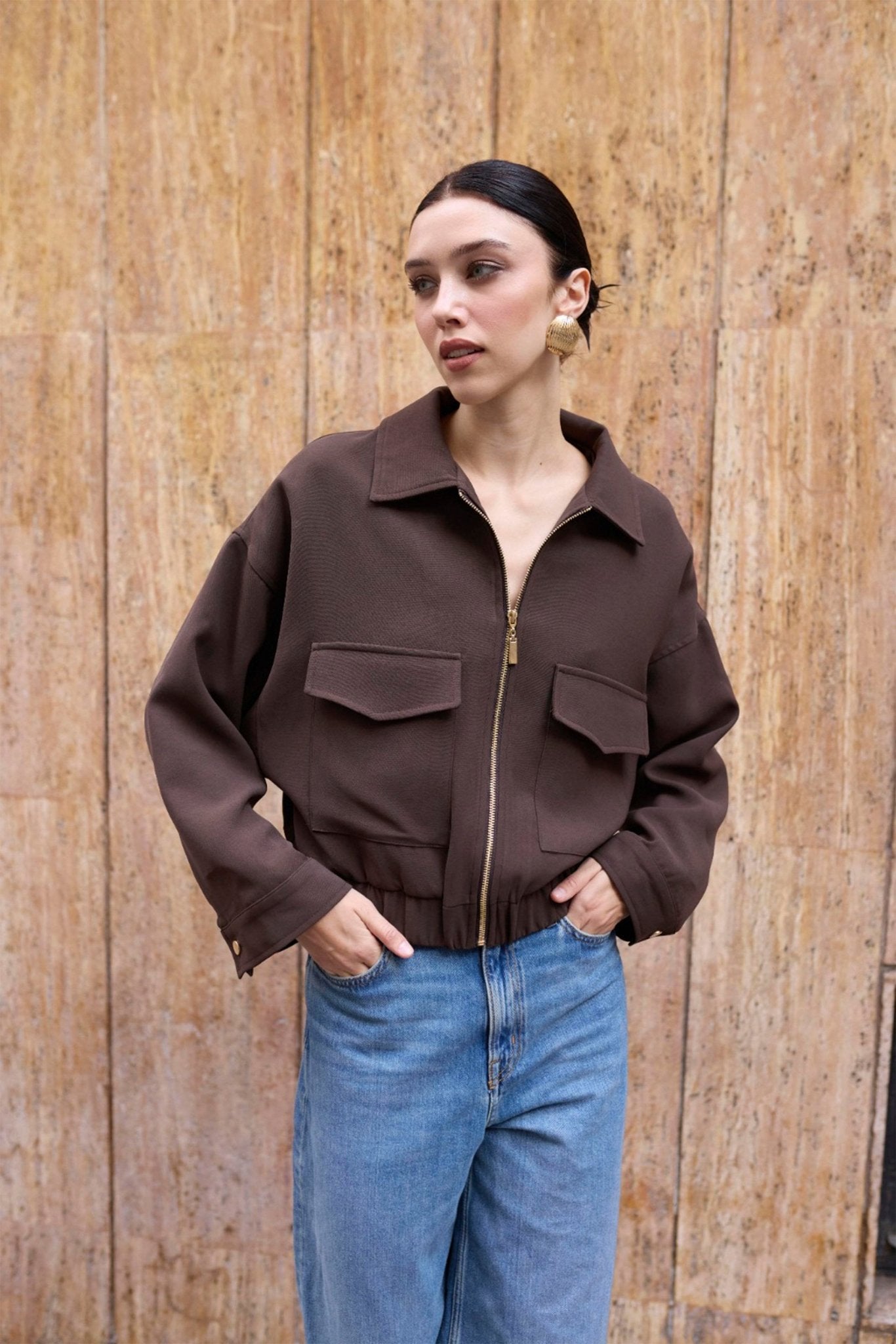 SOERA Zoey Zip Up Pocket Jacket - Jackets - 1005010155299500-;ZY1774621553279476284 Dark Brown M