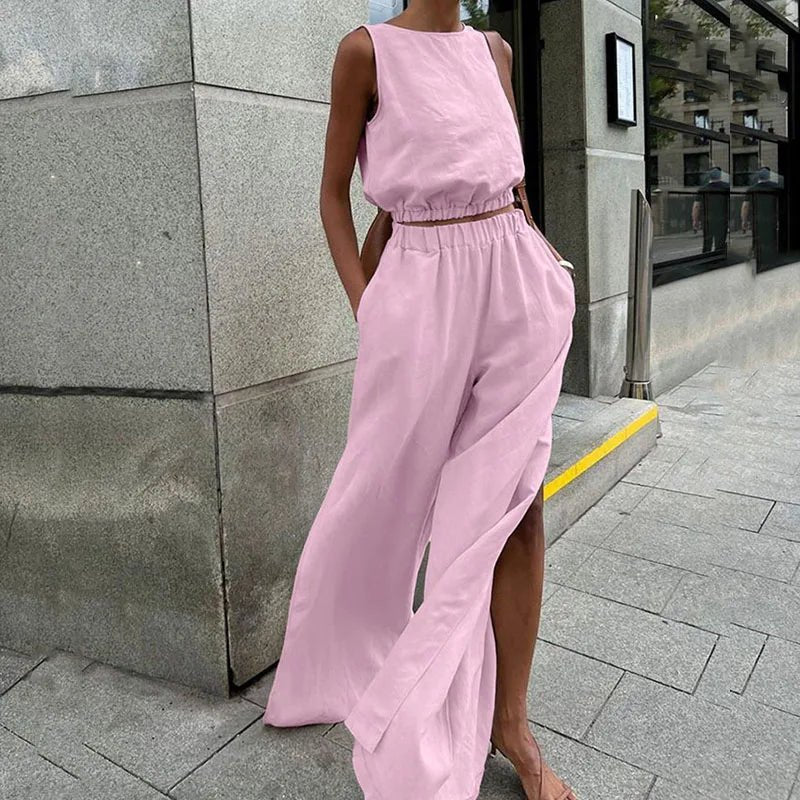 SOERA Hilde Cotton Linen Two - Piece Set - Jumpsuit - Pink S