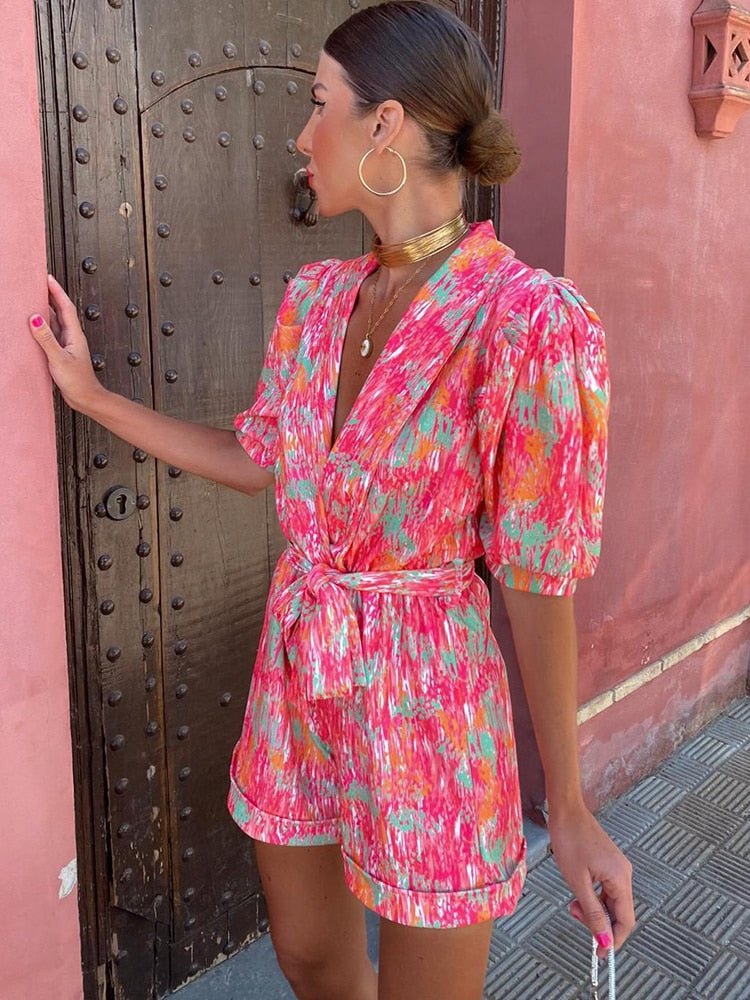 SOERA Bianca Festival Print Belted Playsuit - Jumpsuits & Rompers - Pink L