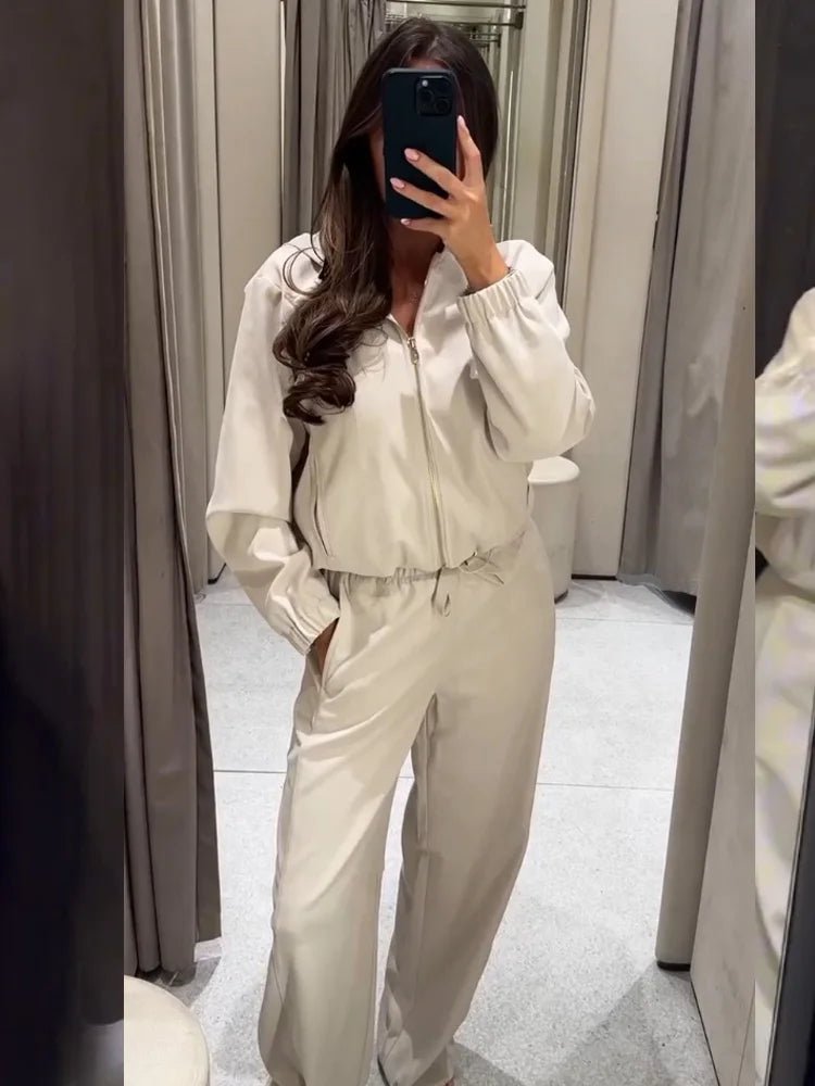 SOERA Amirah Hooded Tracksuit Set - Matching Sets - Beige Set