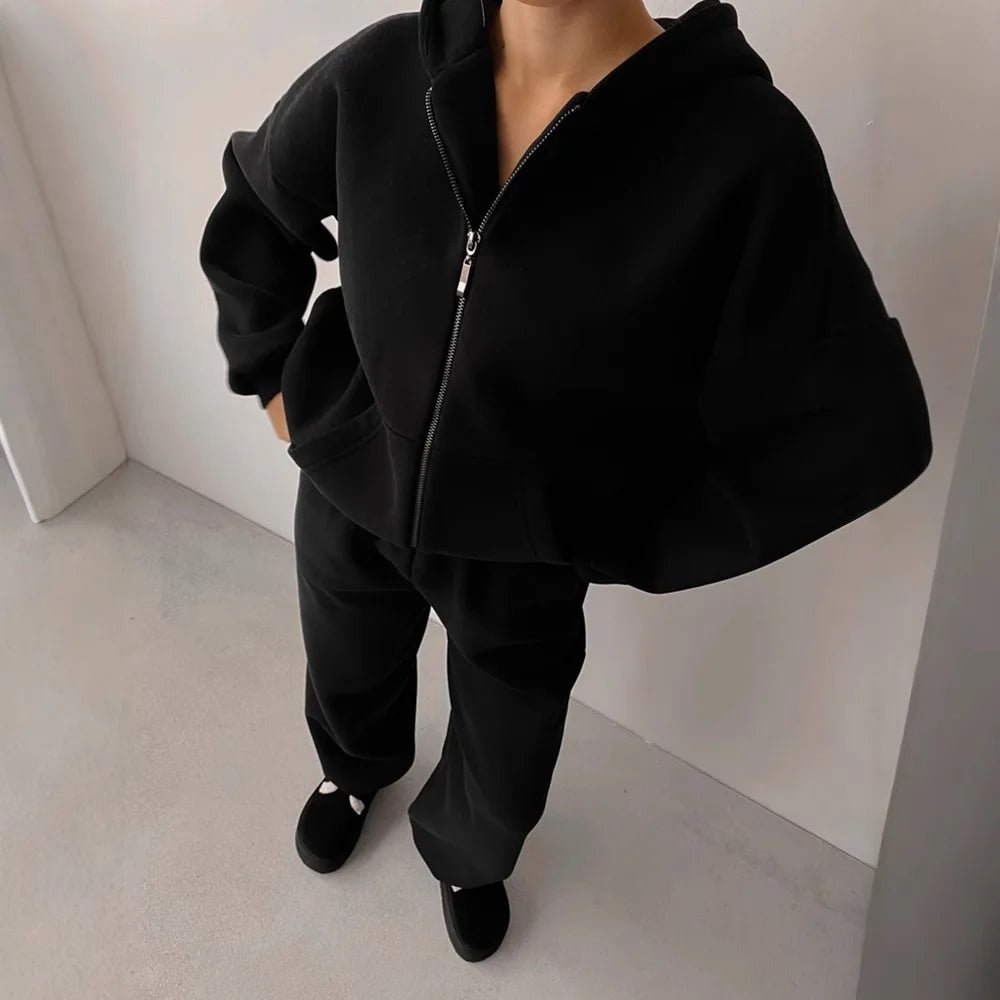 SOERA Cecilia Oversized Hoodie Track 2 Piece Set - Matching Sets - Black S