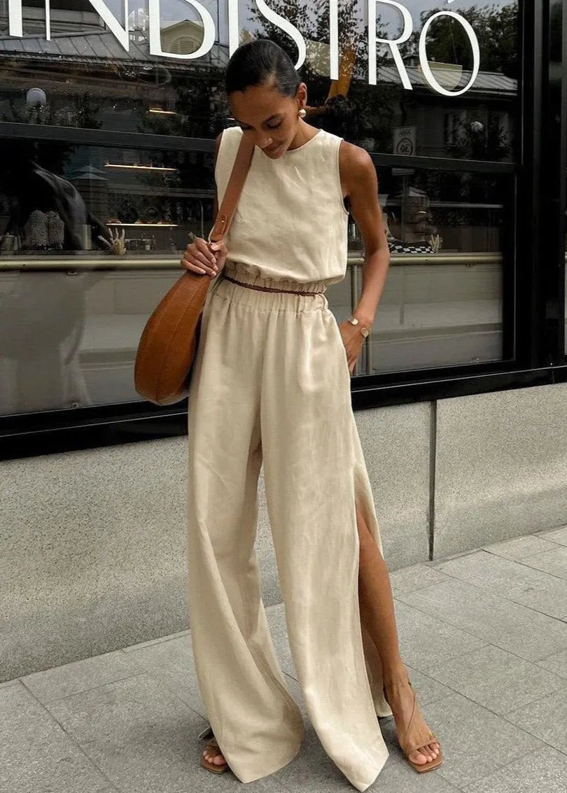SOERA Celeste Wide-Leg Palazzo Set - Matching Sets - Beige S