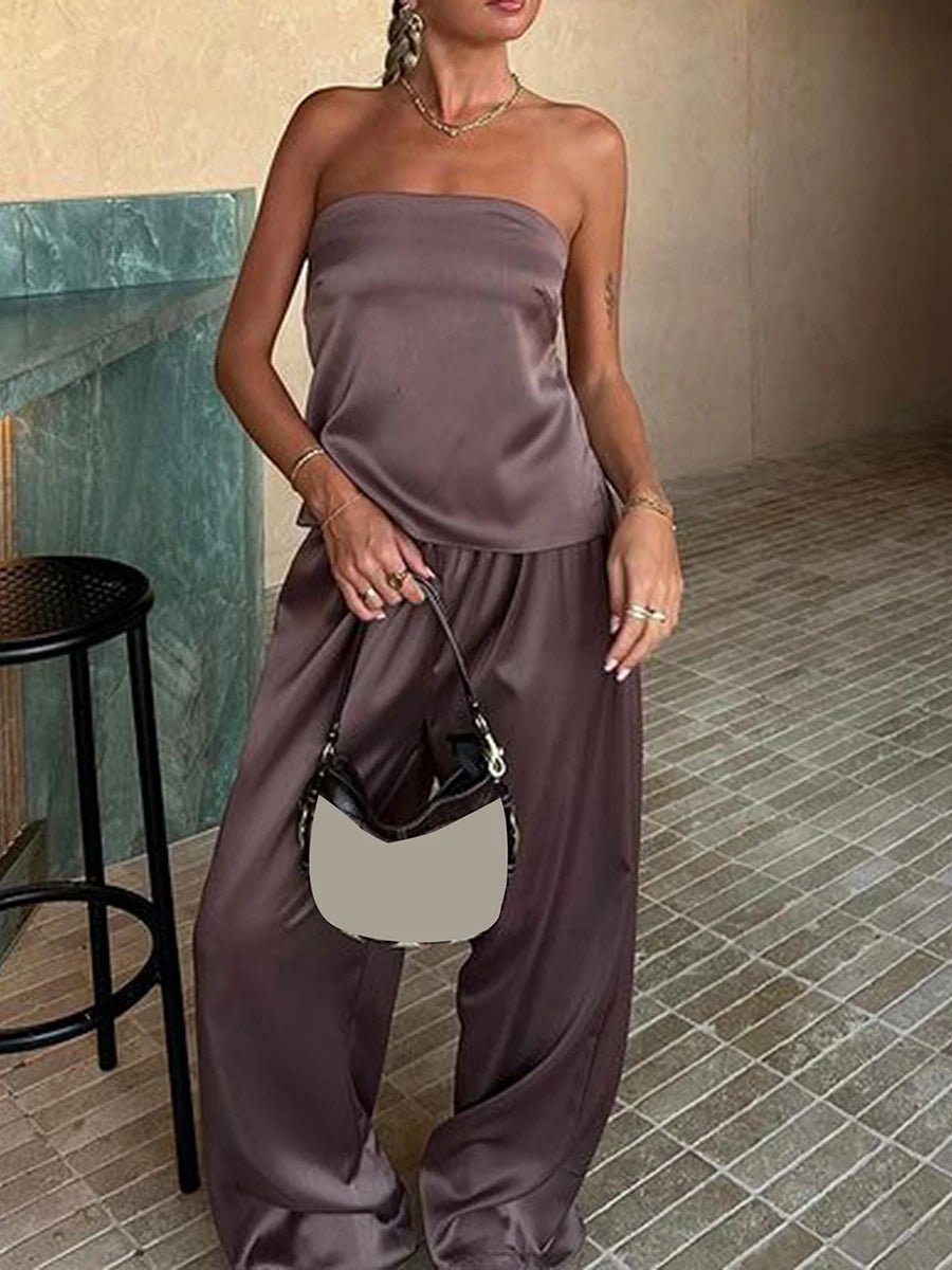 SOERA Felicity Bandeau Pants Satin Suit - Matching Sets - 1005008922806118-;ej1774012026431317000 Purple M