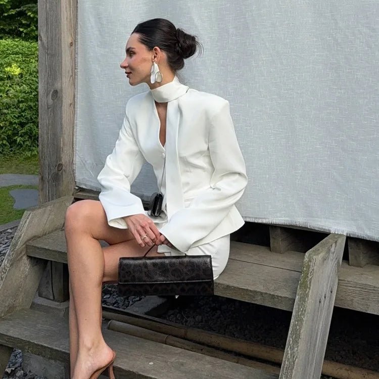 SOERA Lexie Cinched Waist Blazer Skirt Set - Matching Sets - 1005011529196695-;wZ1775063642936051553 White S