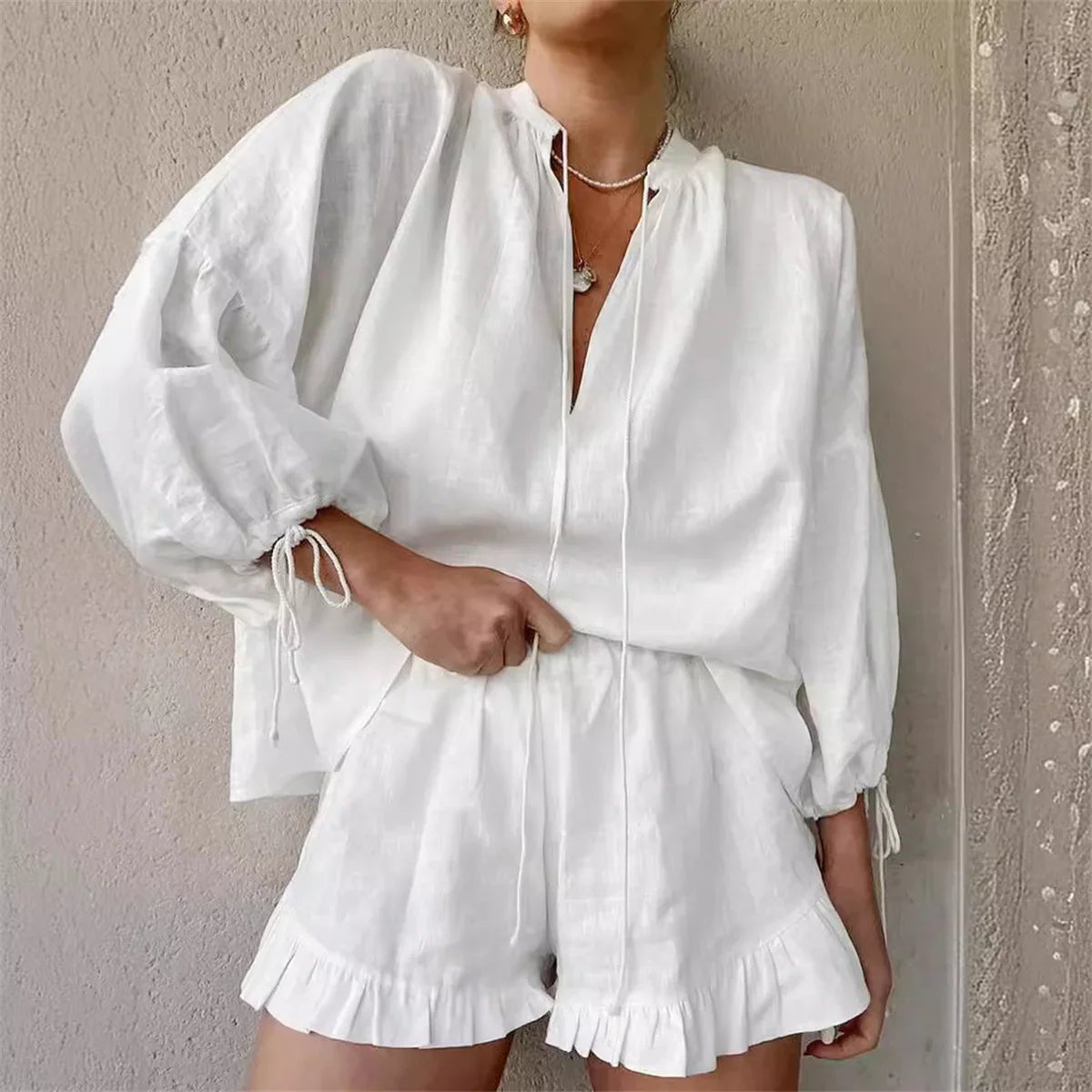 SOERA Sienna Ruffle Shorts Set - Matching Sets - SOERA-054403-WHI-S-61443 S