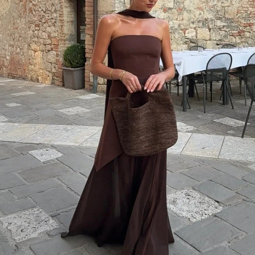 Ophelia robe maxi asymétrique transparente