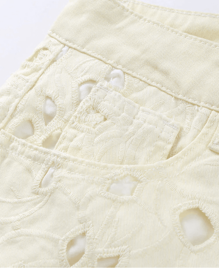 SOERA Anais Hollow-Out Denim High Waist Straight Jeans - Pants - Beige S
