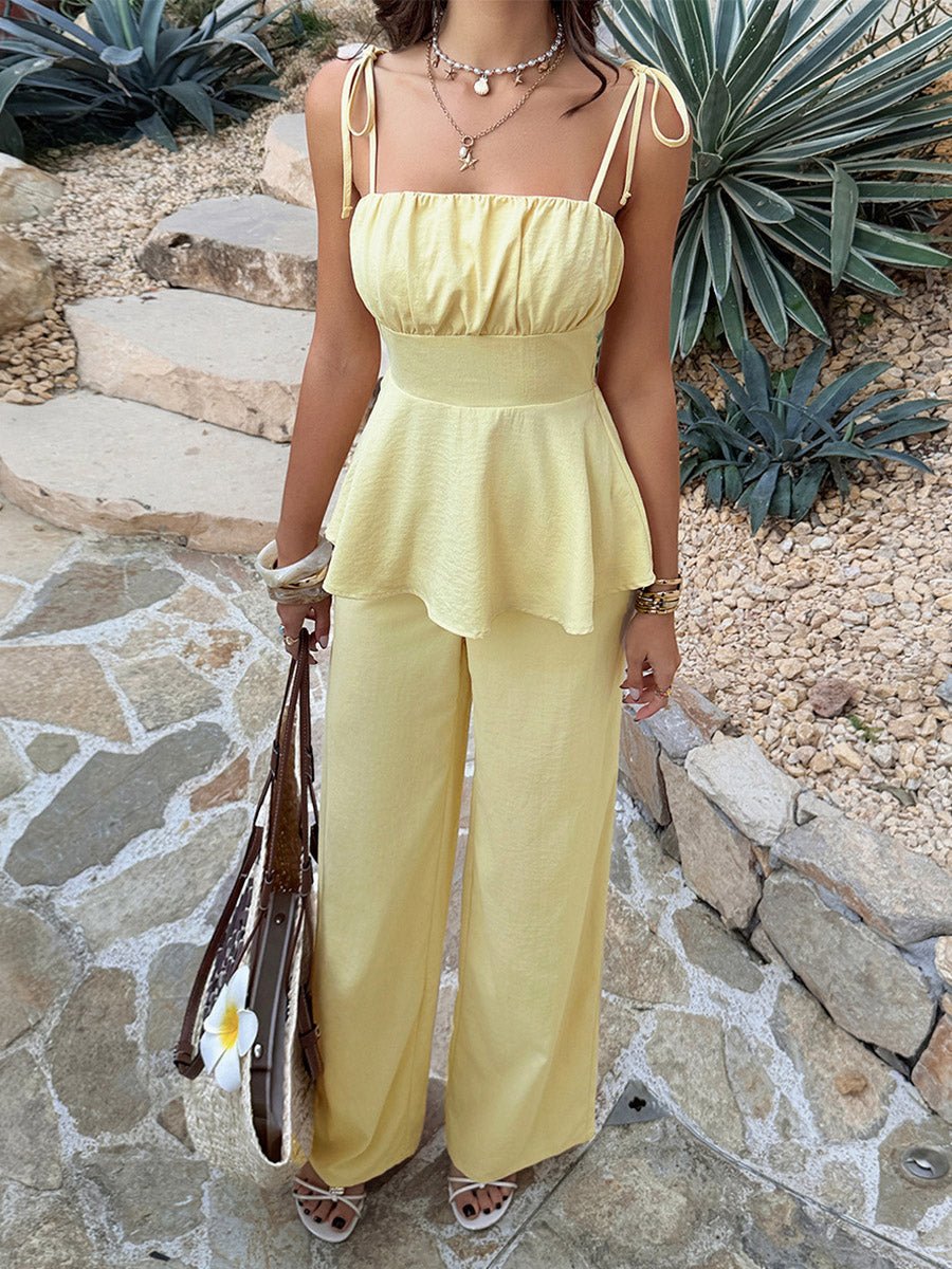 SOERA Annalyn Pleated Spaghetti Strap Two - Piece Set - Set - Yellow Set L