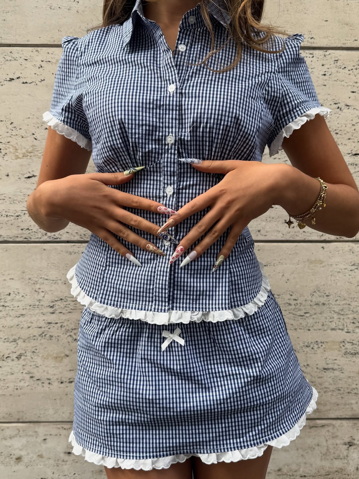 SOERA Brianna Cropped Slim - Fitting Skort Set - Set - Set Plaid Blue S