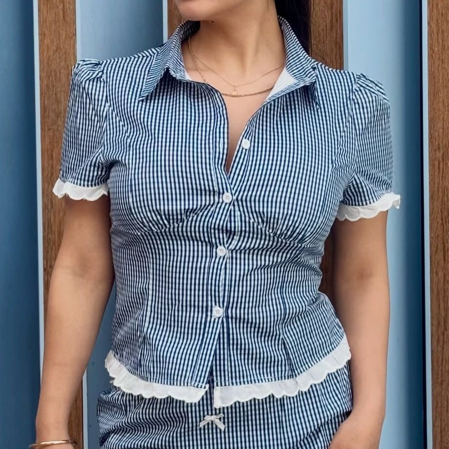 SOERA Brianna Cropped Slim - Fitting Skort Set - Set - Set Plaid Blue XS
