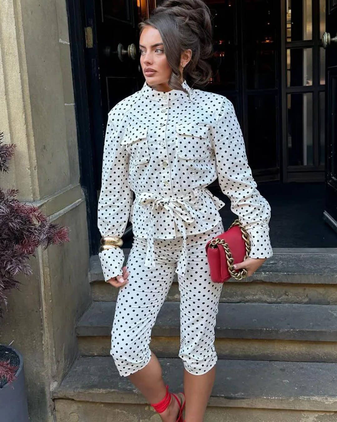 SOERA Jia Polka Dot High - Waist Trouser Set - Set - Set M