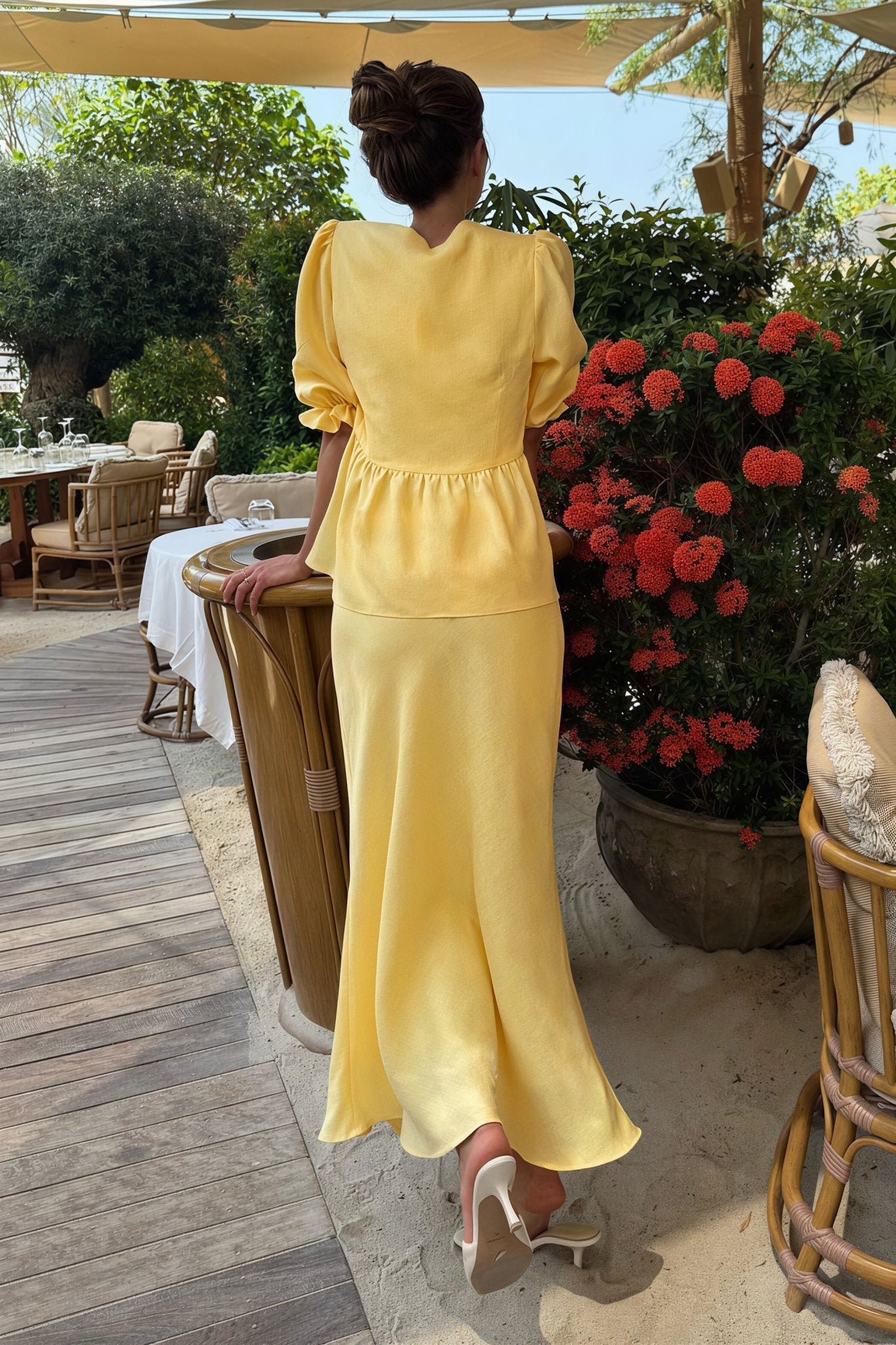 SOERA Indra Tie - Front Ruffle Skirt Set - Sets - Yellow M