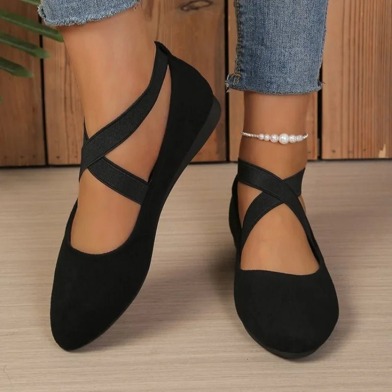 SOERA Anais Pointed Toe Cross-Strap Ballet Flats - Shoes - 36