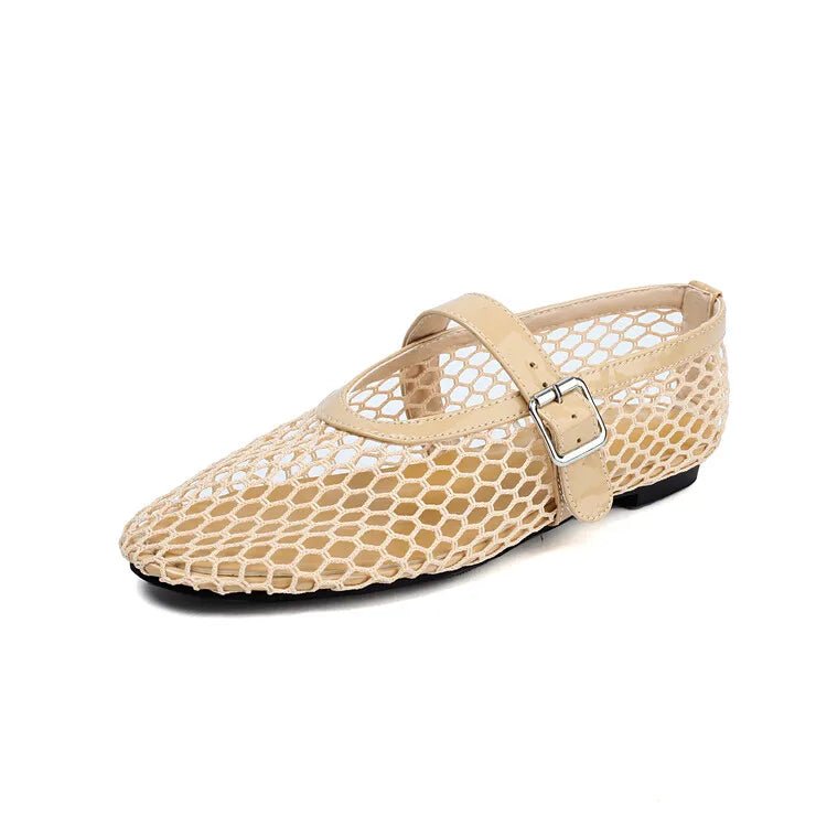 SOERA Bianca Buckled Mesh Ballet Flats - Shoes - Black 35