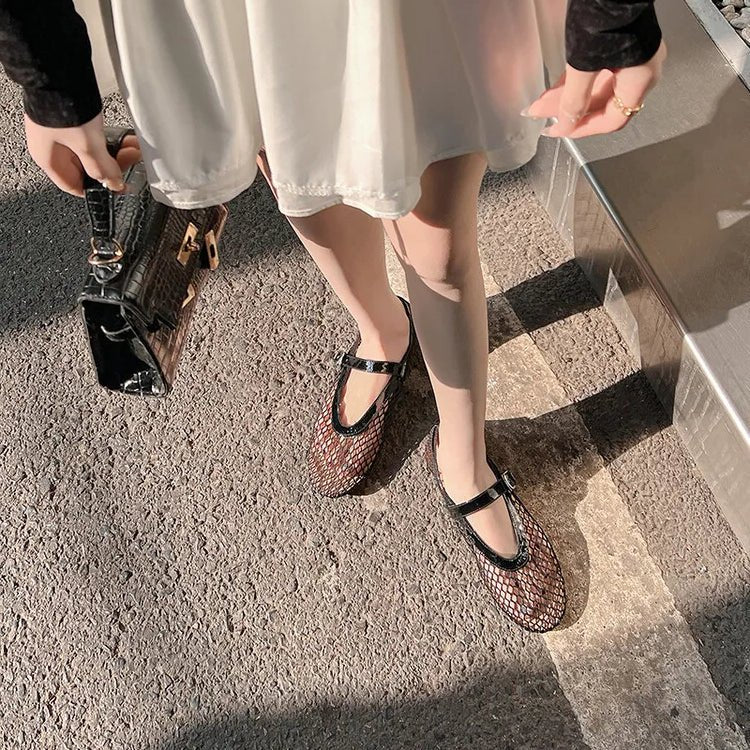 SOERA Bianca Buckled Mesh Ballet Flats - Shoes - Black 35