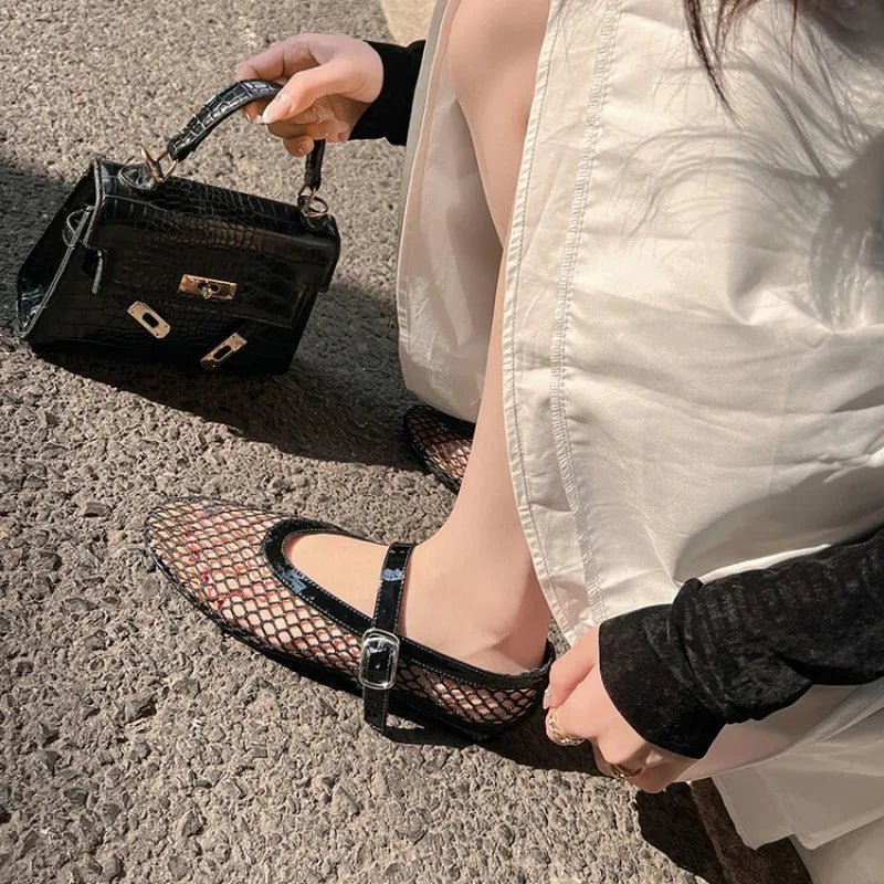 SOERA Bianca Buckled Mesh Ballet Flats - Shoes - Red 36