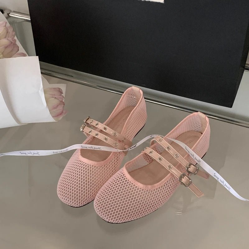 SOERA Valerie Buckled Mesh Ballet Flats - Shoes - 1005008919633161-;Gt1774869391273427941 Pink 36