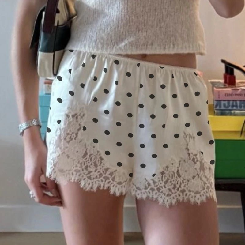 SOERA Margot Lace Polka Dot Satin Shorts - Shorts - 1005010043707999-;jA1773374042540099368 White Black S