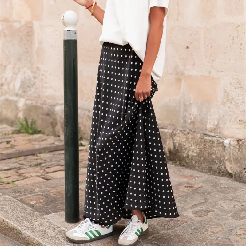 SOERA Beatrice Polka Dot Satin Maxi Skirt - Skirt - Black S