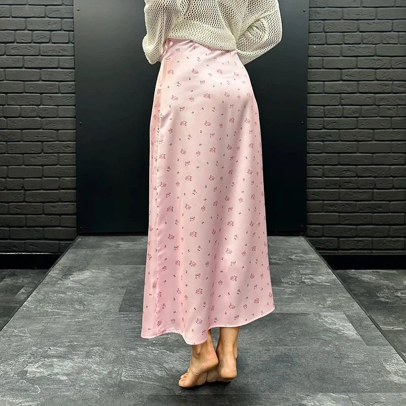 SOERA Bianca High Waist Satin Printed Midi Skirt - Skirt - Pink S