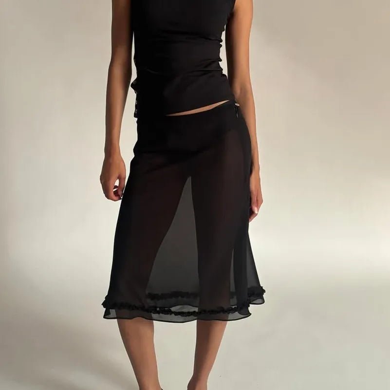 SOERA Bianca Mesh Dot Midi Skirt - Skirt - Black S