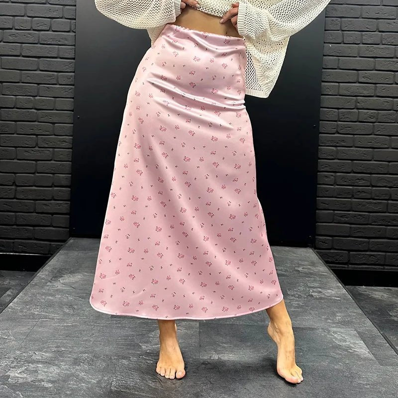 SOERA Bianca High Waist Satin Printed Midi Skirt - Skirts - White S