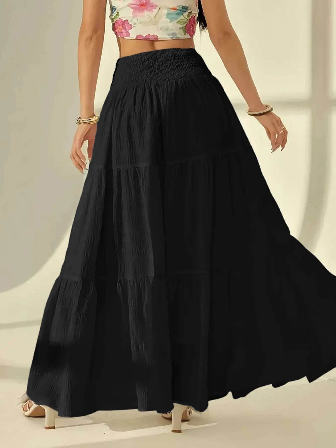 SOERA Calla Tiered Maxi Skirt Elastic Waist - Skirts - White S