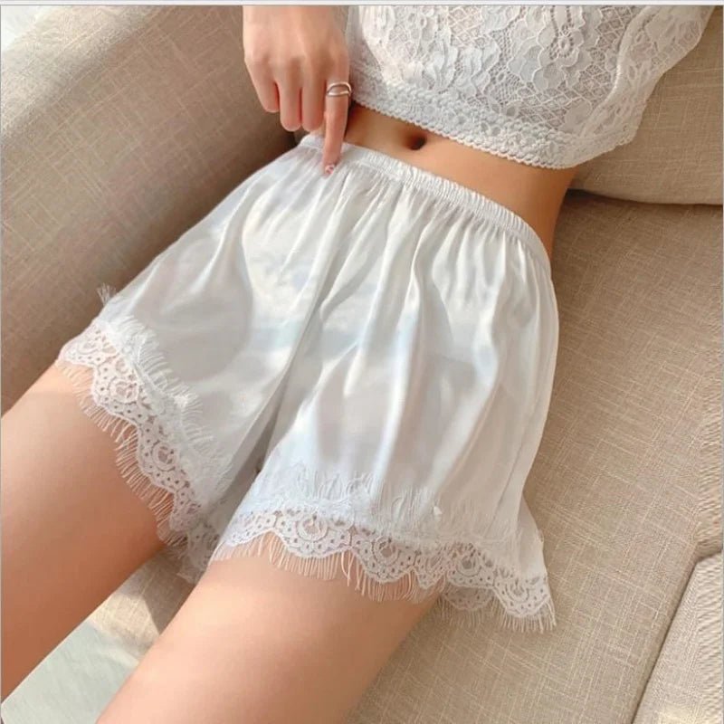 SOERA Elaine Lace Trim Satin Mini Shorts - Sleepwear - 1005010597281427-;Xn1775118415275592113 White S
