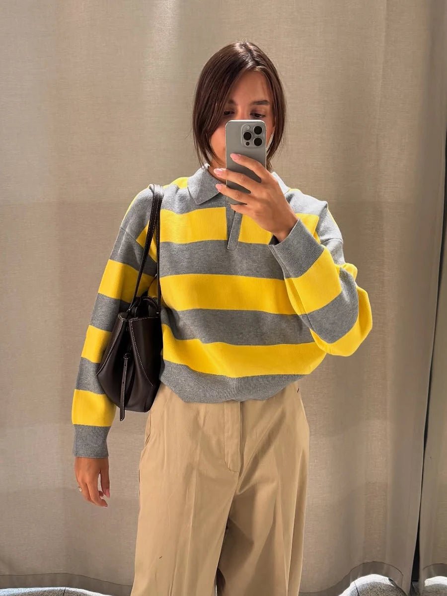 SOERA Una Striped Knitted V - Neck Pullover - Sweater - M