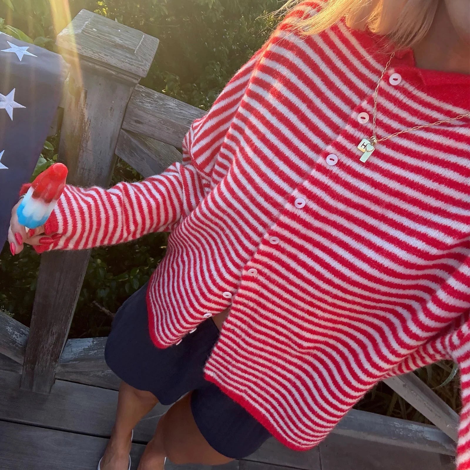 SOERA Sofia Striped Cardigan - Sweaters & Cardigans - Red M