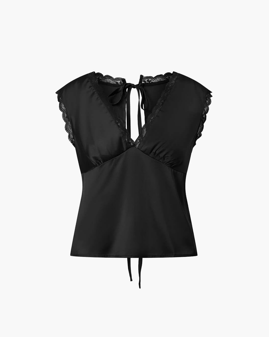 SOERA Francesca Deep Neck Satin Top - Tops - 1005011589146009-;tP1770793334356021089 Black XL