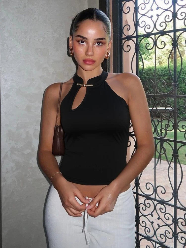 SOERA Gerda Cut - Out Halter Neck Crop Top - Tops - 1005008902481042-;KY1775445300336382422 Black S