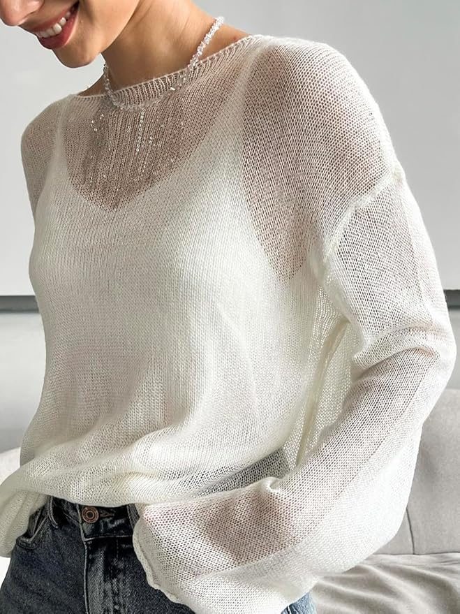 SOERA Lilian Sheer Loose Pullover - Tops - 3256807685601058-;WL1763882015878260650 Pink S